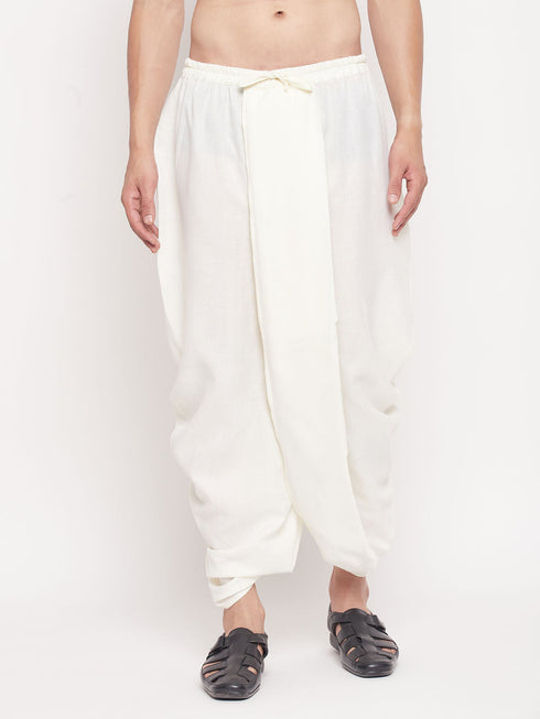 Men's Cream Silk Blend Solid Pleated Dhoti